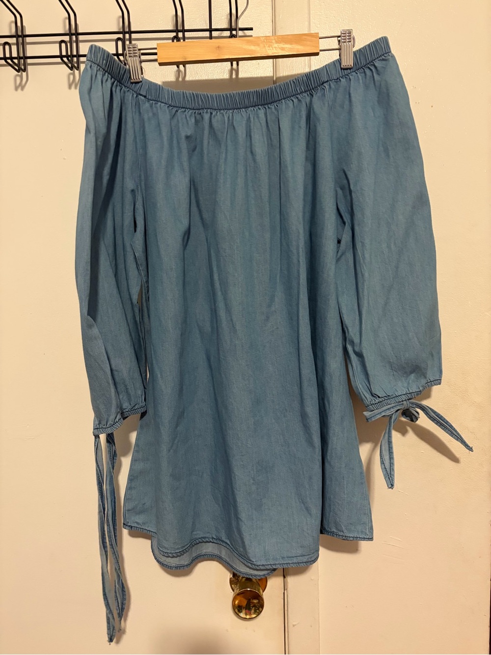 Light Blue Off-Shoulder Tie-Sleeve Blouse